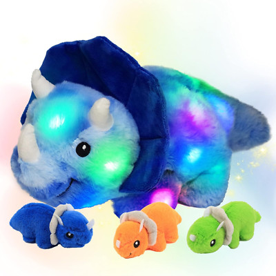 LED Plush Dinosaur Lighting up Stuffed Mommy Triceratops with 3 Babies in Her Tu