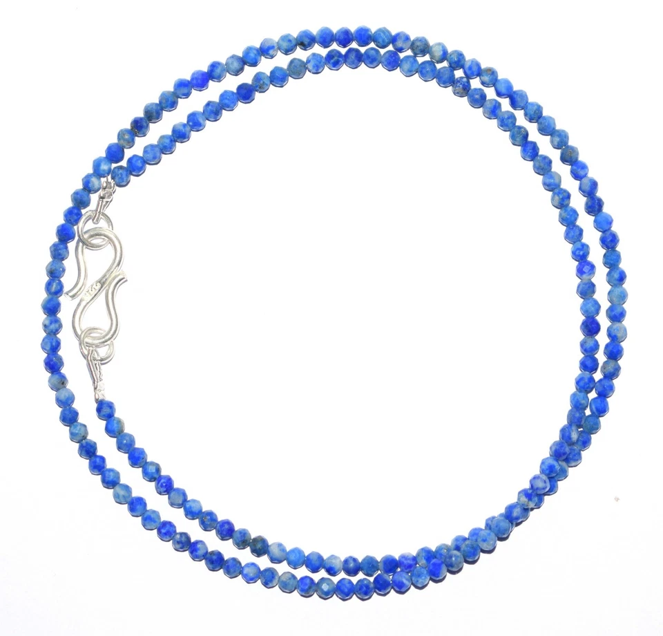 Collana Con Perle Rotonde Di Lapis Lazuli 3 Mm In Argento 925, Filo Da 20" HZ-34 - Immagine 4 di 4