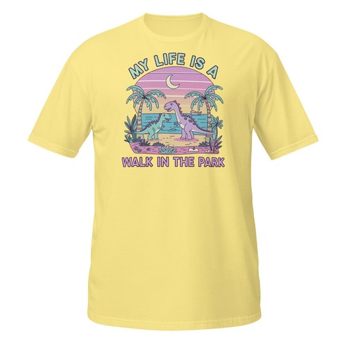 Funny Dinosaur T-Shirt – "My Life Is A Walk In The Park" Pastel Sunset Design - Picture 28 of 33