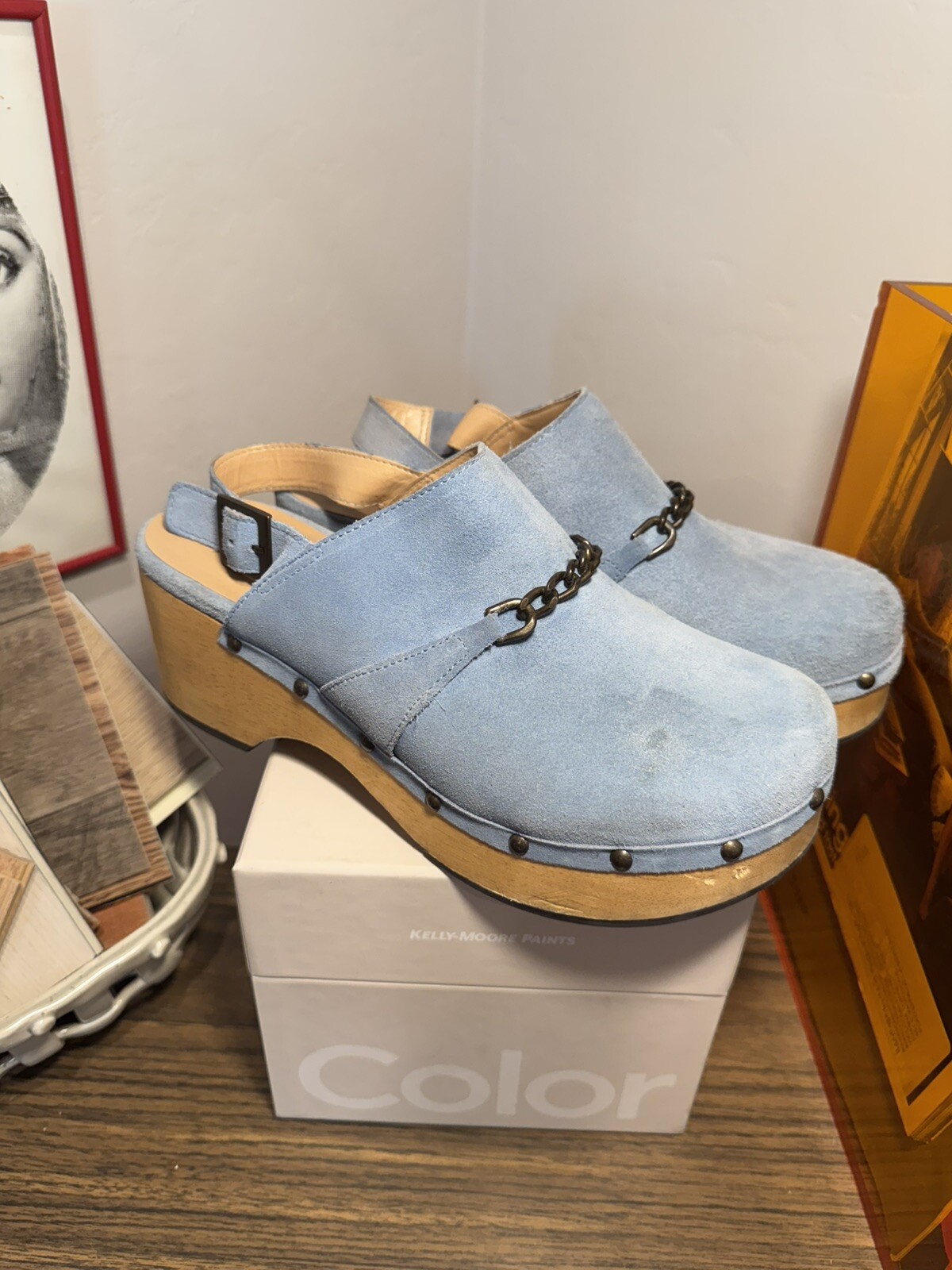 Silent D  Woman's Baby Blue Clogs with Bronze Cha… - image 2