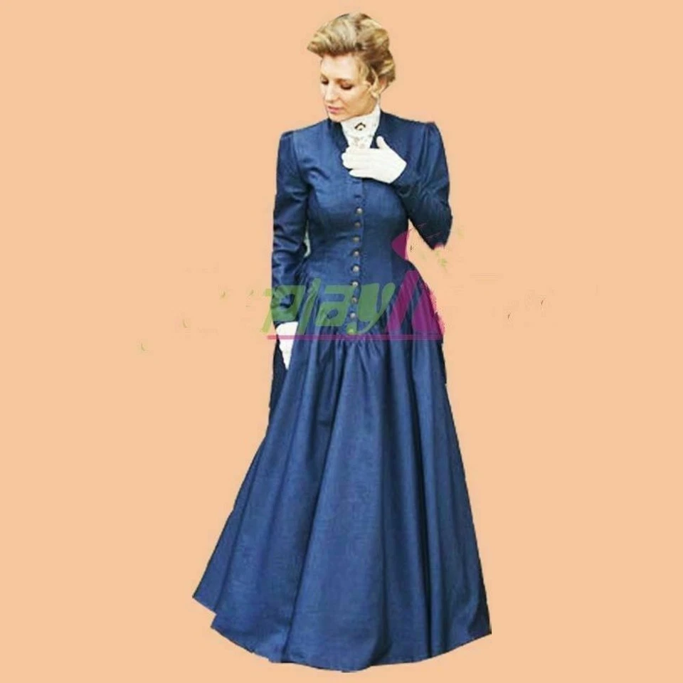 Uniforme azul de la Guerra Civil de la década de 1860 vestido de baile victoriano vestido de bella del sur disfraz* Foto 2 de 4