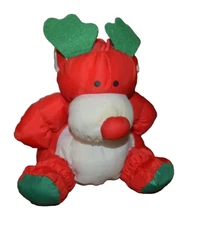 Stuffins Puffy Nylon Reindeer Plush 6" Soft Christmas Ornament Holiday Red Green