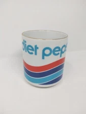 80’s Diet Pepsi Ceramic Cup Mug Gold Rim Red Blue RARE 4" Vintage 