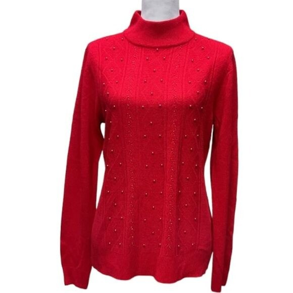 Basic Editions Women's Red Studded Turtleneck Lon… - image 1