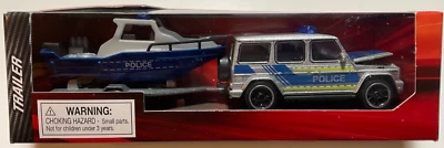 2019 Majorette Trailer Mercedes Benz AMG G63 Police with Police Boat & Trailer - Image 1 of 4