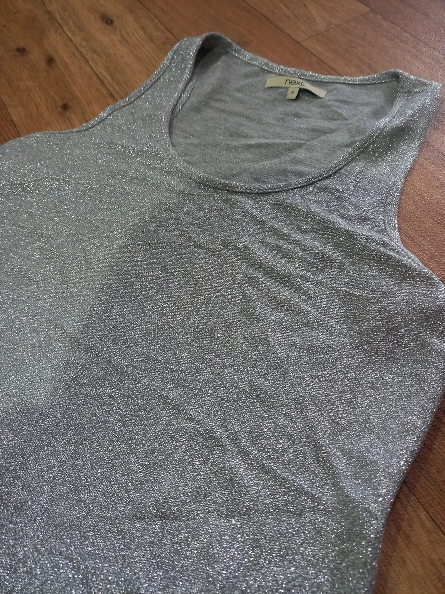Next Sparkle Glitter Silver Vest Top Womens Size S Small