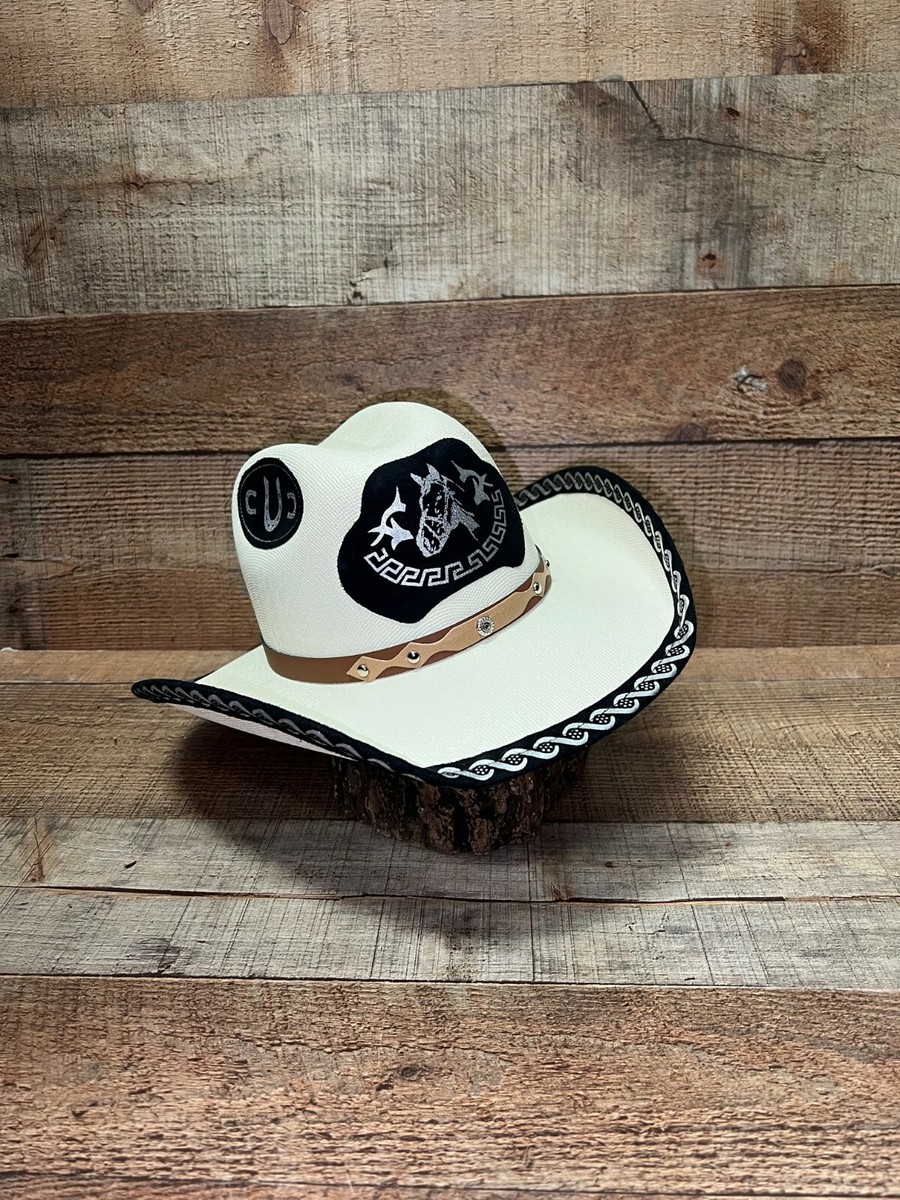 Kid's White Western Cowboy Hat Black Brim Sombrero Vaquero para
