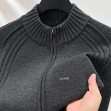 Men's Half High Collar Solid Color Slim-fit Zip-up Cardigan Sweater Wool Blend