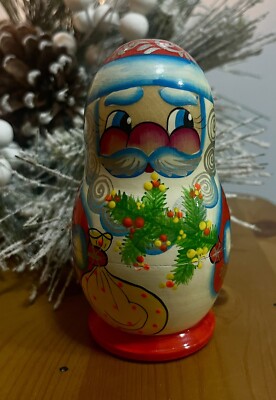 Nesting Dolls Santa Claus Russian Doll Wood Hand Made 7  Christmas 5set
