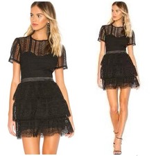 Bardot Ava Lace Mini Cocktail Dress Eyelet Tiered Women Large 10 Black Romantic