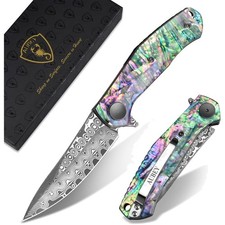 Klappmesser Damast: Flipper, Einhandmesser für EDC, Outdoor, Sammeln, Geschenk