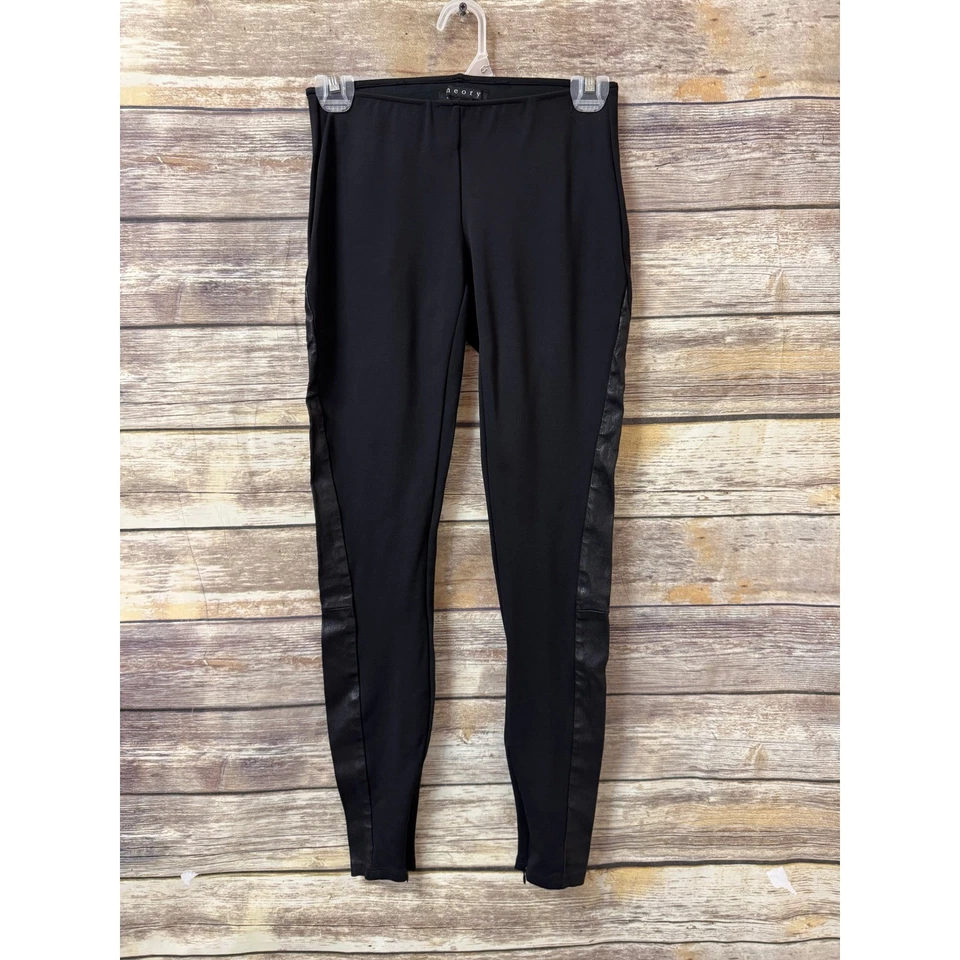 Leggings Jersey Theory Azray Techno Negro Cuero Borde P Pequeño Cordero Delgado Foto 2 de 4