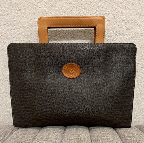Mario Valentino Brown Pebbled Satchel Top Handle Zip Closure Gold Hardware Italy
