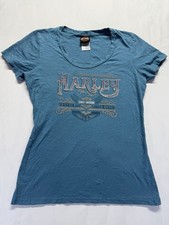 Harley Davidson Womens Graphic Tee Blue L Tshirt USA Made Classic Script