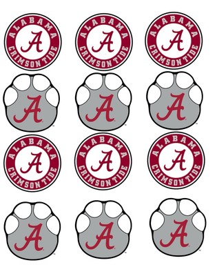 12 Alabama crimson tide, edible paper, cupcake cookie topper Roll Tide football 