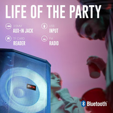 Loud Bluetooth Party Speaker with 8" Woofer, LED Lights, TWS Pairing, FM Radi...