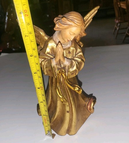 🪵🪓🙏Statuina Angelo che prega vintage 8” Anri intagliata a mano dipinta a mano🪵🪓🙏 - Foto 10 di 10