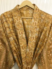 Pure Silk Beige  Blue kimono Long Robe Gown Girl's Woman Silk Kimono KMO5422