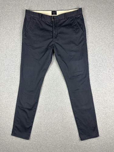 Industrie Men's Cuba Chino Pants Size 36 W38" Slim Leg Blue Stretch Smart Casual