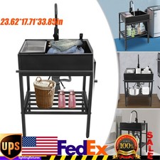   Freestanding Kitchen Sink Stainless Steel Sink w/ Faucet  Water Inlet Pipes