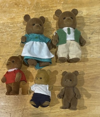 Vintage 1986 Maple Town Story Bears Set Of 5 Figures Flocked Bandai Japan