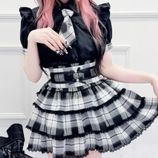MA RS Plaid Skirt with Ribbon Black Mini Skirt Unopened Japan