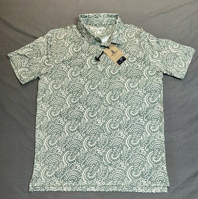 Chubbies The Screen Saver Performance Polo Shirt Green Print Men's Medium NWT