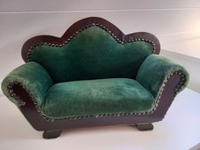 PUPPENSOFA COUCH Sofa grün für Puppen uns Stofftiere 44x15x27 cm groß Vintage 