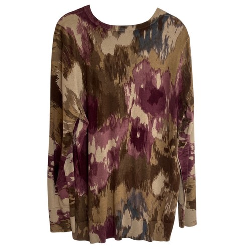 Lauren Ralph Lauren Womens Sweater 1X Tan Multicolor Abstract Floral Lightweight - Picture 3 of 7