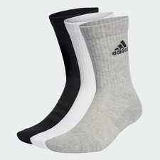 Image of Adidas Cushioned Crew Sports Socks Grey White Black 3 Pack Authentic Brand New