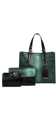 Tote Shoulder Bag for Women Green Snake Pattern Top Handle Bags 3pcs Purse Set