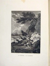 Original Old Antique Print Fiancee Cassette Case Beach Fontaine Etching 1883