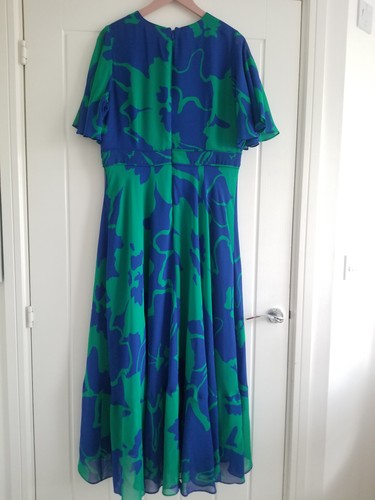 Hobbs Freya High Low Silk Dress Floral Print Size UK 16 Green Blue US 12 Midi - Picture 11 of 24