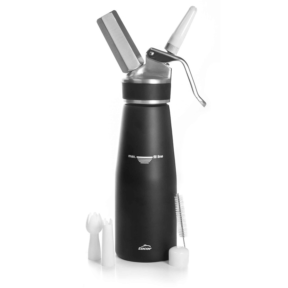 Siphon à crème LACOR 0,5 l en aluminium noir au design épuré