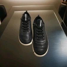 ECCO Danish Design Fashion Sneakers Shoes Sz. 9 Men's Perforated  Black Leather.