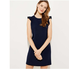 Loft Women’s Navy Blue Flutter Shirt Dress Tie Back Size 6