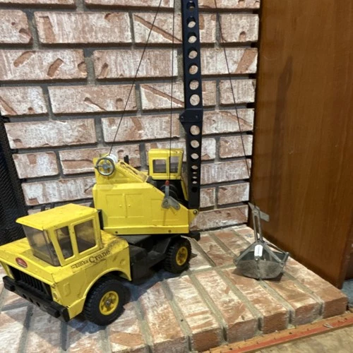 Vintage Mighty Tonka Toy Crane Yellow Black Construction Vehicle