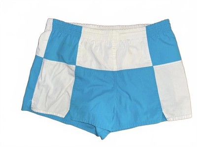 Vintage Freestyle brand Men's Blue and White Patchwork Swim Shorts Size L