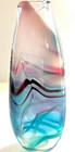 Vintage Hand Blown Art Glass Vase, Signed, Swirls Pink, Blue, Purple, 1 ft. tall