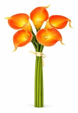 5 Orange Real Touch Calla Lily Stems 15 Inch Artificial Fall Flowers Halloween W