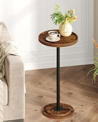 Small Round Side Table, Drink Table for Small Spaces, 1 Rustic Brown + Black