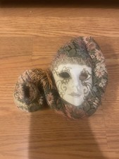Vintage Manzini Venetian Carnival Mask w/ Floral Print Wall Decor 7.5" x 7"