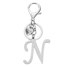 Initial Letter N Keychain Stainless Steel Heart Alphabet Key Ring Silver,