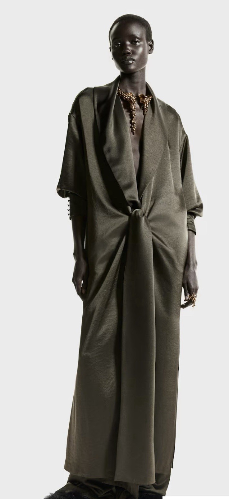 H&M Edition HOLIDAY 2025 Long Satin Dress (Dark olive green) Large