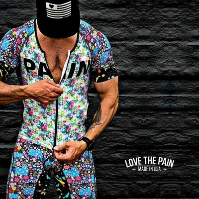 Love The Pain Mens Cycling Skinsuit Triathlon Suit MTB Bike Jersey Set - Image 1 of 4