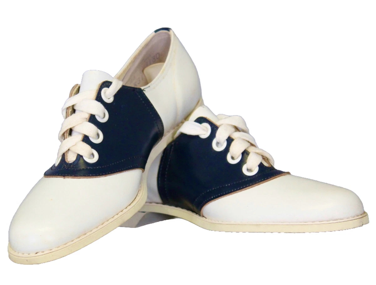 vintage 1950s Navy blue white leather saddle shoes size 10 NOS Never Worn