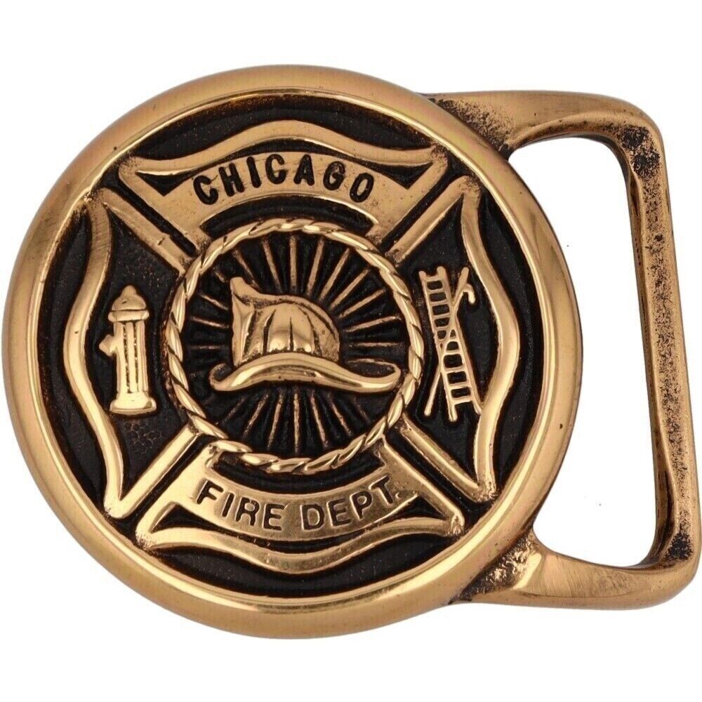 Brass New Tech Ether Guild Chicago Fire Fighter Man Dept 70s NOS Vtg Belt Buckle
