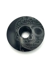 Day of the dead skull / Sugar Threadless Bicycle Headset Stem Cap 1 1/8" Black