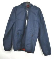 Weatherproof Mens Faux Leather Bonded Polar Fleece Jacket Hooded Navy NWT $98