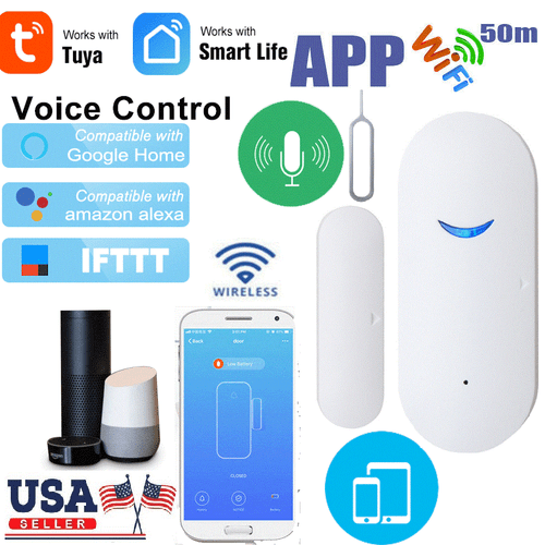 WIFI Smart Door Window Sensor Wireless Alarm Security For Tuya Alexa Google Home - Picture 1 of 12